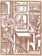 woodcut of Jadocus Badius Ascensius press, c. 1507