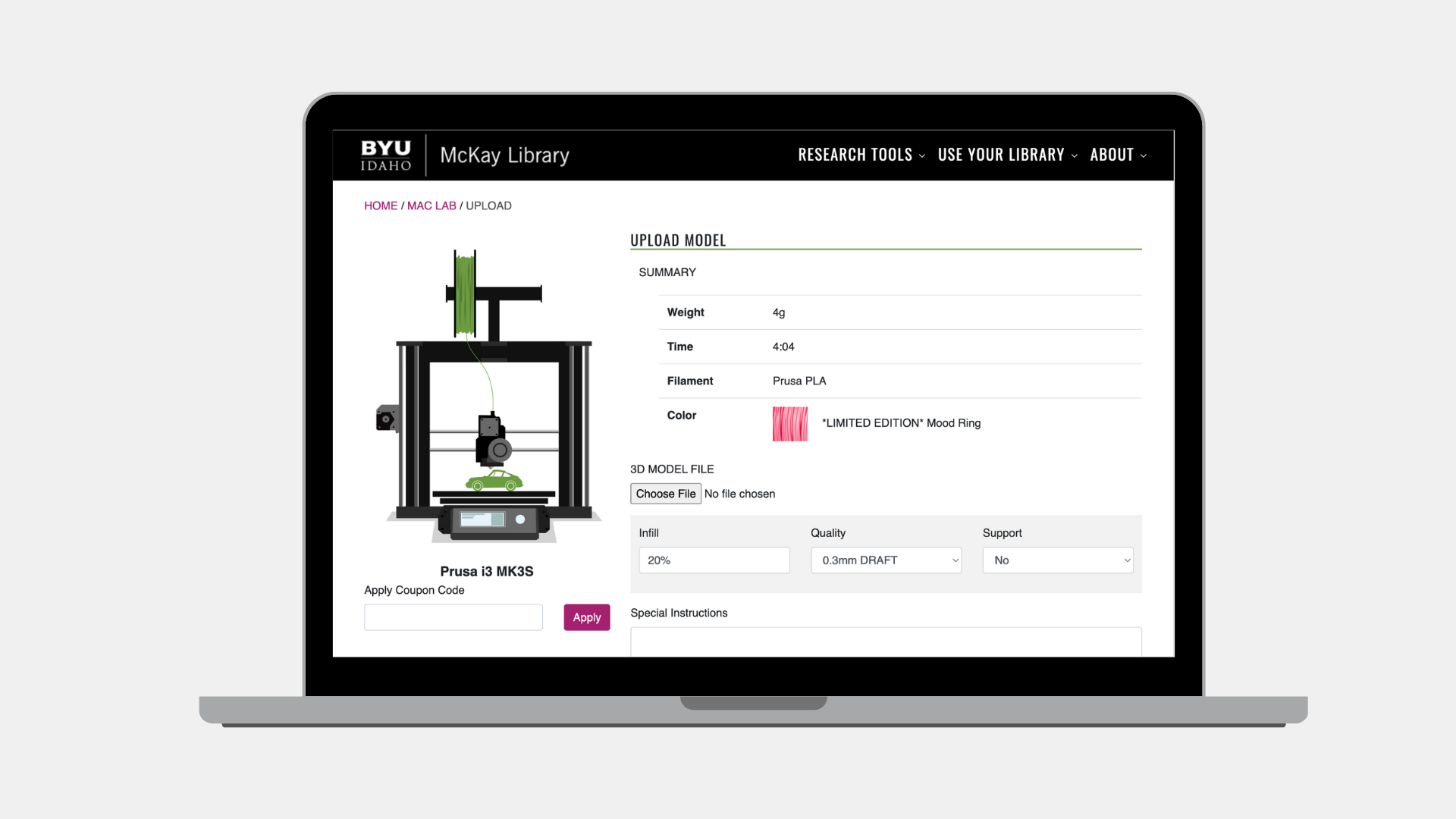 MacLab 3D printing page 